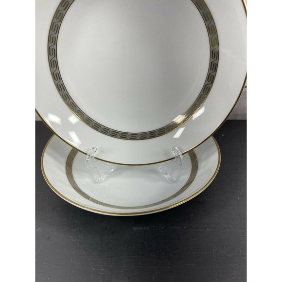 Noritake Hartford 5944 Soup Salad Bowl (7-3/4") Grey Gold Greek Key Set of 2 - Picture 4 of 7